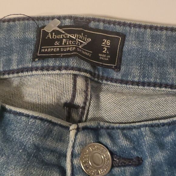 Abercrombie & Fitch jeans women's size 2L Harper super skinny blue distr… - Picture 8 of 16